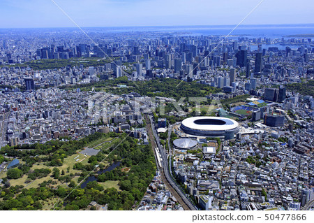 Aerial around Jingu / cityscape, Aerial view, 2019 shooting Aerial around Jingu / cityscape, Aerial view, 2019 shooting 50477866
