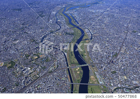 Arakawa Midstream / Shin Arakawa Ohashi Airborne, Tokyo Saitama Prefecture border, aerial view Arakawa Midstream / Shin Arakawa Ohashi Airborne, Tokyo Saitama Prefecture border, aerial view 50477868