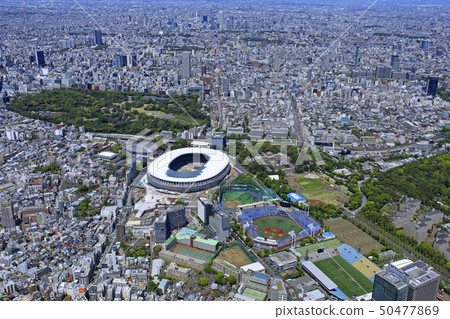 Aerial around Jingu / cityscape, Aerial view, 2019 shooting Aerial around Jingu / cityscape, Aerial view, 2019 shooting 50477869