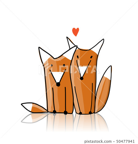Couple of cute foxes, sketch for your design 50477941