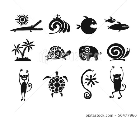 Funny animals collection, black silhouette for your design Funny animals collection, black silhouette for your design 50477960