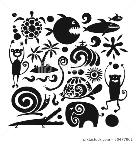 Funny animals, black silhouette for your design Funny animals, black silhouette for your design 50477961