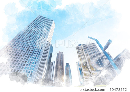 Building group illustration style of Shinjuku just after dawn 50478352