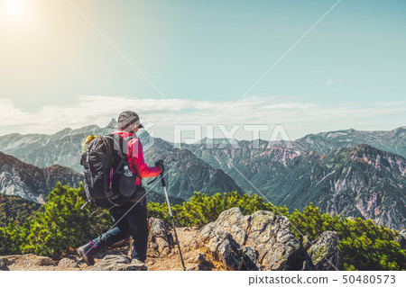 Hiker do trekking activity on mountain in Japan. Hiker do trekking activity on mountain in Japan. 50480573