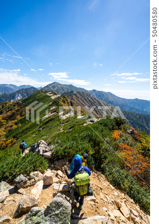 Hiker do trekking activity on mountain in Japan. Hiker do trekking activity on mountain in Japan. 50480580
