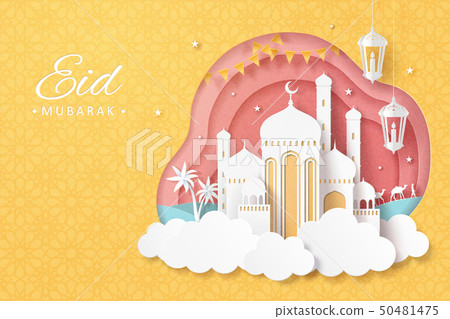 Eid Mubarak paper art mosque Eid Mubarak paper art mosque 50481475