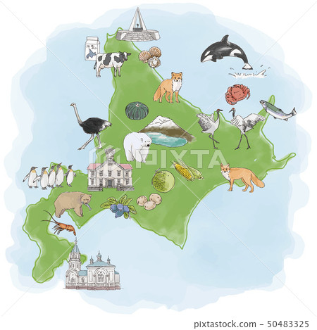 北海道旅遊業水彩例證地圖 50483325
