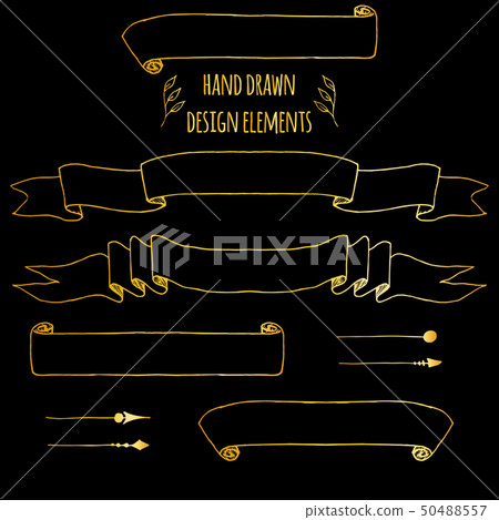 Set of handdrawn vintage elements. Ribbons, arrows, laurel wreath, page deviders. Hand drawn Set of handdrawn vintage elements. Ribbons, arrows, laurel wreath, page deviders. Hand drawn 50488557