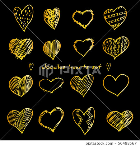 Hand-drawn golden doodle hearts vector illustration set isolated on black. Design elements for Hand-drawn golden doodle hearts vector illustration set isolated on black. Design elements for 50488567