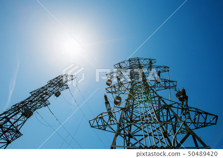 Power tower in the sky background, high-voltage Power tower in the sky background, high-voltage 50489420