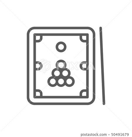 Billiards, table with cue and balls line icon. - Stock Illustration ...