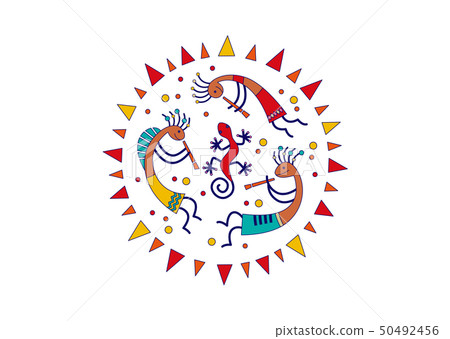 Kokopelli＆Gecko圓形設計紅色 50492456