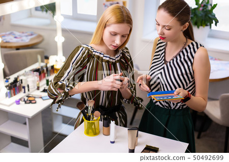 Top view of pleasant nice women speaking 50492699