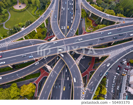 Aerial view of highway junctions shape letter x Aerial view of highway junctions shape letter x 50493370