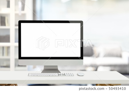 Mockup blank screen desktop compute on workspace Mockup blank screen desktop compute on workspace 50493410