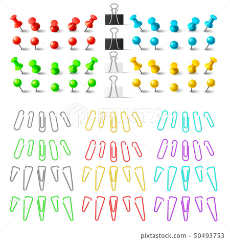 Colorful pushpins and paperclips binders, stationer elements. To Colorful pushpins and paperclips binders, stationer elements. To 50493753