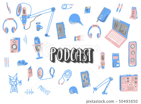 Podcast lettering with decoration. Vector design. 50493850