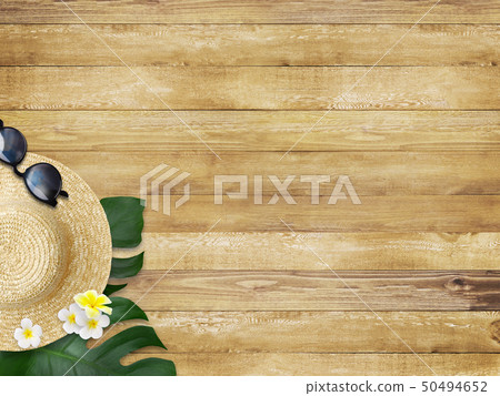 Background-Sea-Summer-Beach-Wood Deck-Monstera-Plumeria-Straw Hat-Sunglasses Background-Sea-Summer-Beach-Wood Deck-Monstera-Plumeria-Straw Hat-Sunglasses 50494652