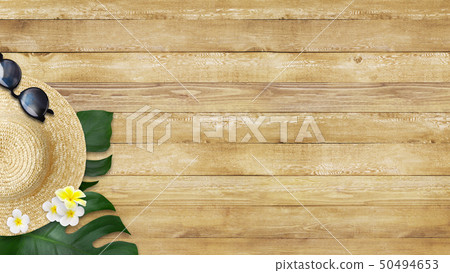 背景 - 海 - 夏天 - 海灘 - 木甲板 - Monstera-Plumeria-草帽 - 太陽鏡 背景 - 海 - 夏天 - 海灘 - 木甲板 - Monstera-Plumeria-草帽 - 太陽鏡 50494653