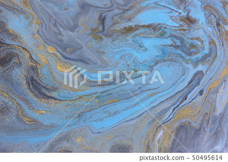 Blue marbling pattern. Golden marble liquid texture. Blue marbling pattern. Golden marble liquid texture. 50495614
