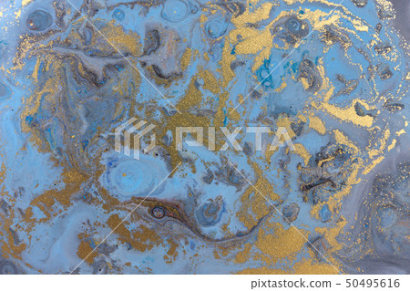 Blue marbling pattern. Golden marble liquid texture. Blue marbling pattern. Golden marble liquid texture. 50495616
