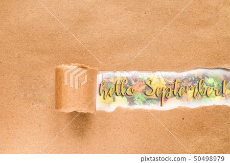 HELLO SEPTEMBER  lettering card. Inscription in 50498979