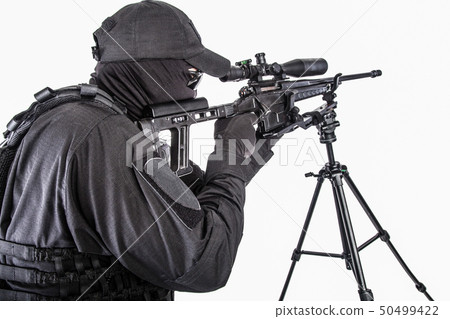 Police SWAT sniper aiming with rifle studio shoot 50499422