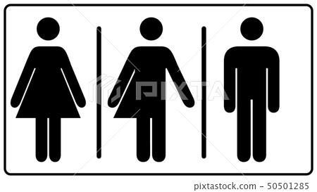 All gender restroom sign. Male, female transgender. illustration. Black symbols isolated on white 50501285