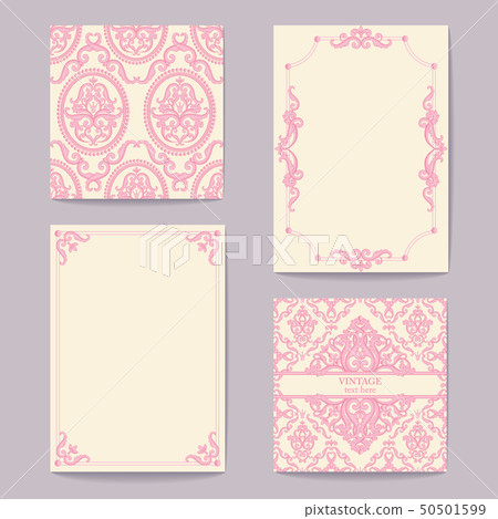 Set collections of cards vintage design elements. Patterns, frames 50501599
