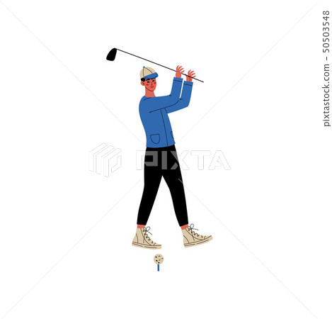 Man with Golf Club, Male Athlete Character in Sportswear Playing Golf, Active Healthy Lifestyle 50503548