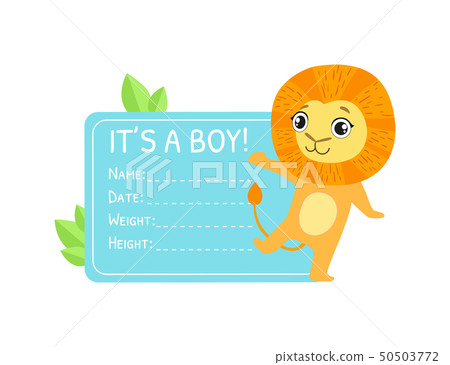 Baby Boy Shower Invitation Template, Pink Card with Cute Lion and Place For Your Text Vector 50503772