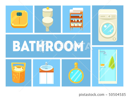Bathroom Banner Template, Modern Furniture and Accessories, Design Elements For Bathroom Interior 50504585