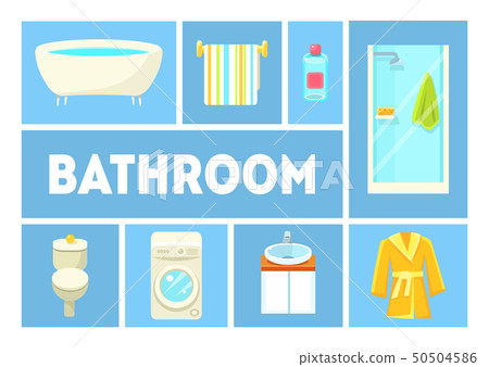 Bathroom Banner Template, Furniture and Accessories, Design Elements For Bathroom Interior Vector 50504586