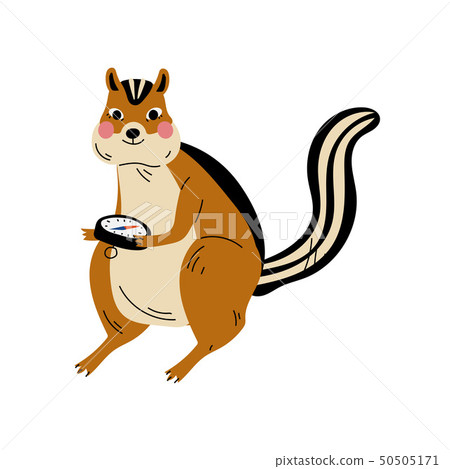 Chipmunk with Compass, Animal Character Having Hiking Adventure Travel or Camping Trip Vector 50505171