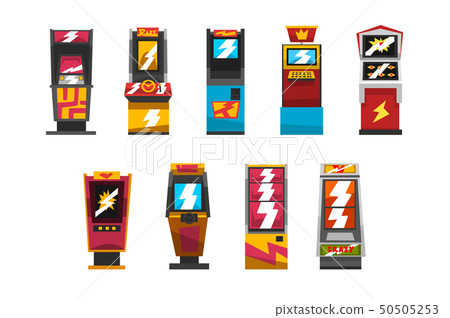 Slot machines set, arcade gambling equipment vector Illustrations on a white background 50505253