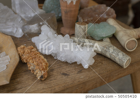stones minerals on a wooden table stones minerals on a wooden table 50505410