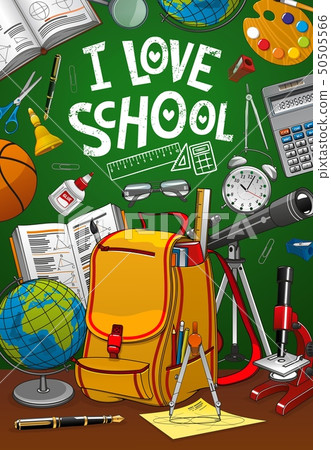 Back to school, student bag and green chalkboard - Stock Illustration ...