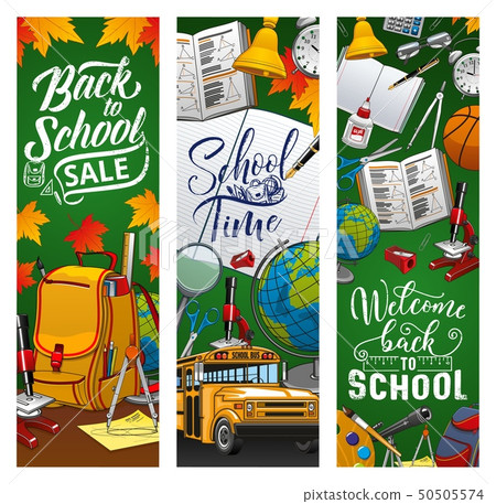 Welcome back to school, education supplies sale - Stock Illustration ...