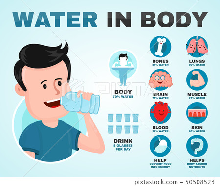 Water in body infographic. Young man  50508523