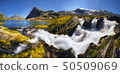 Waterfall in the south of Norway near Geiranger on a sunny day, Romsdal 50509069