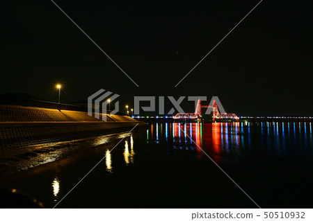 Chikugo River Shosen Bridge night view light up 50510932