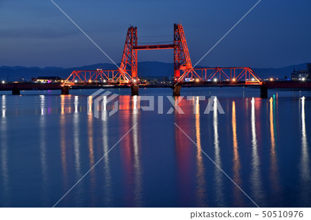 Chikugo River Shosen Bridge night view light up Chikugo River Shosen Bridge night view light up 50510976