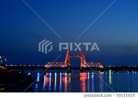 Chikugo River Shosen Bridge night view light up Chikugo River Shosen Bridge night view light up 50511019