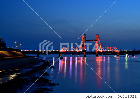 Chikugo River Shosen Bridge night view light up Chikugo River Shosen Bridge night view light up 50511021