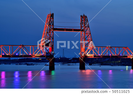 Chikugo River Shosen Bridge night view light up Chikugo River Shosen Bridge night view light up 50511025