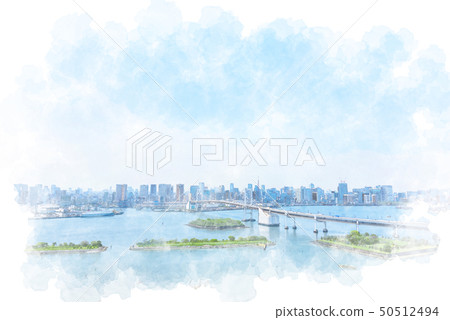 Urban landscape seen from Odaiba Watercolor style 50512494