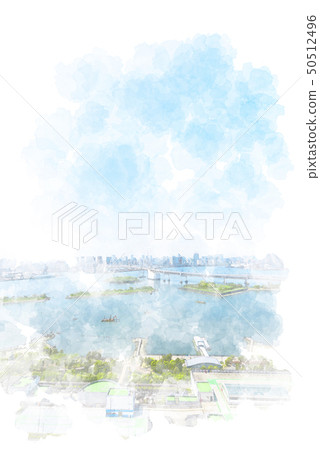 從Odaiba水彩樣式看的都市風景 50512496