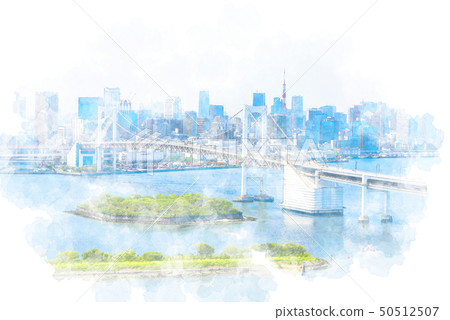 從Odaiba水彩樣式看的都市風景 50512507