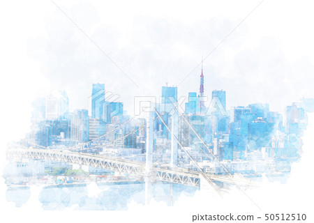 Urban landscape seen from Odaiba Watercolor style Urban landscape seen from Odaiba Watercolor style 50512510