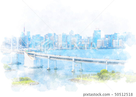 從Odaiba水彩樣式看的都市風景 50512518
